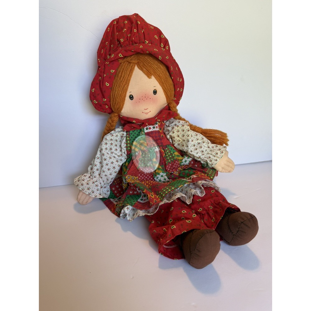 Amtoy Holly Hobbie Vintage Holiday Rag Doll Redhead 20" Cloth, Christmas 1988